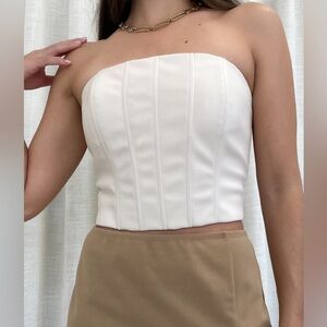 Corset Cream Faux Leather Strapless Corset Top – Bone Bustier